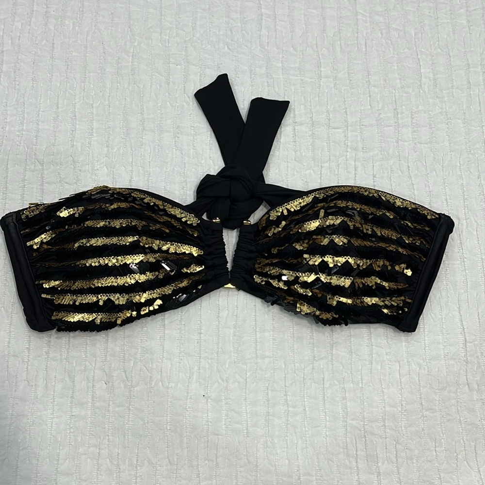 Victoria’s Secret bikini top sequence sexy‎ black gold XS extra small no straps